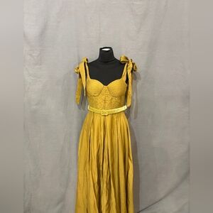 Olive Green Pleated Sundress Sweetheart Neckline